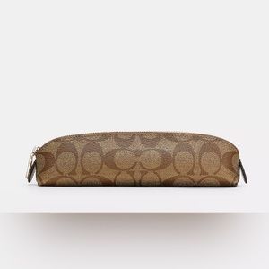 Signature canvas monogram Coach tan pencil pen case pouch
